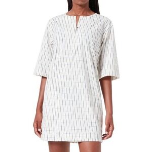 People Tree 100%‎ Organic Cotton Tunic Shirt Dress Size 8 White Blue 3/4 BOHO